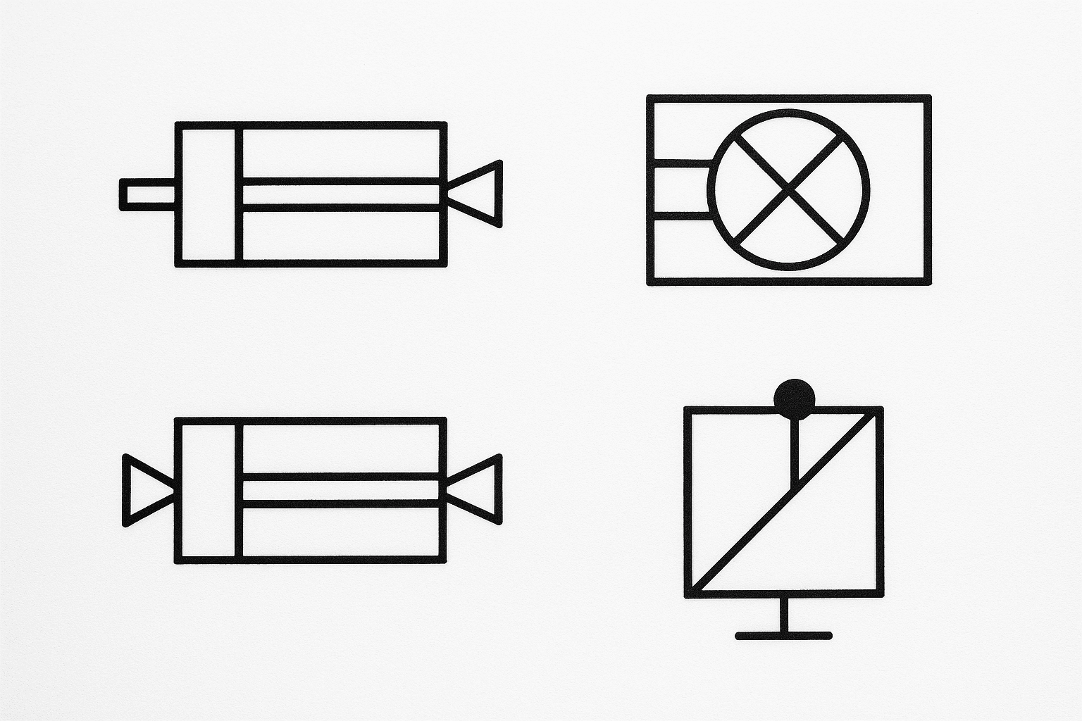 Actuator Symbols: Cylinders, Hydraulic Motors, Cushions, and Load-Holding Features