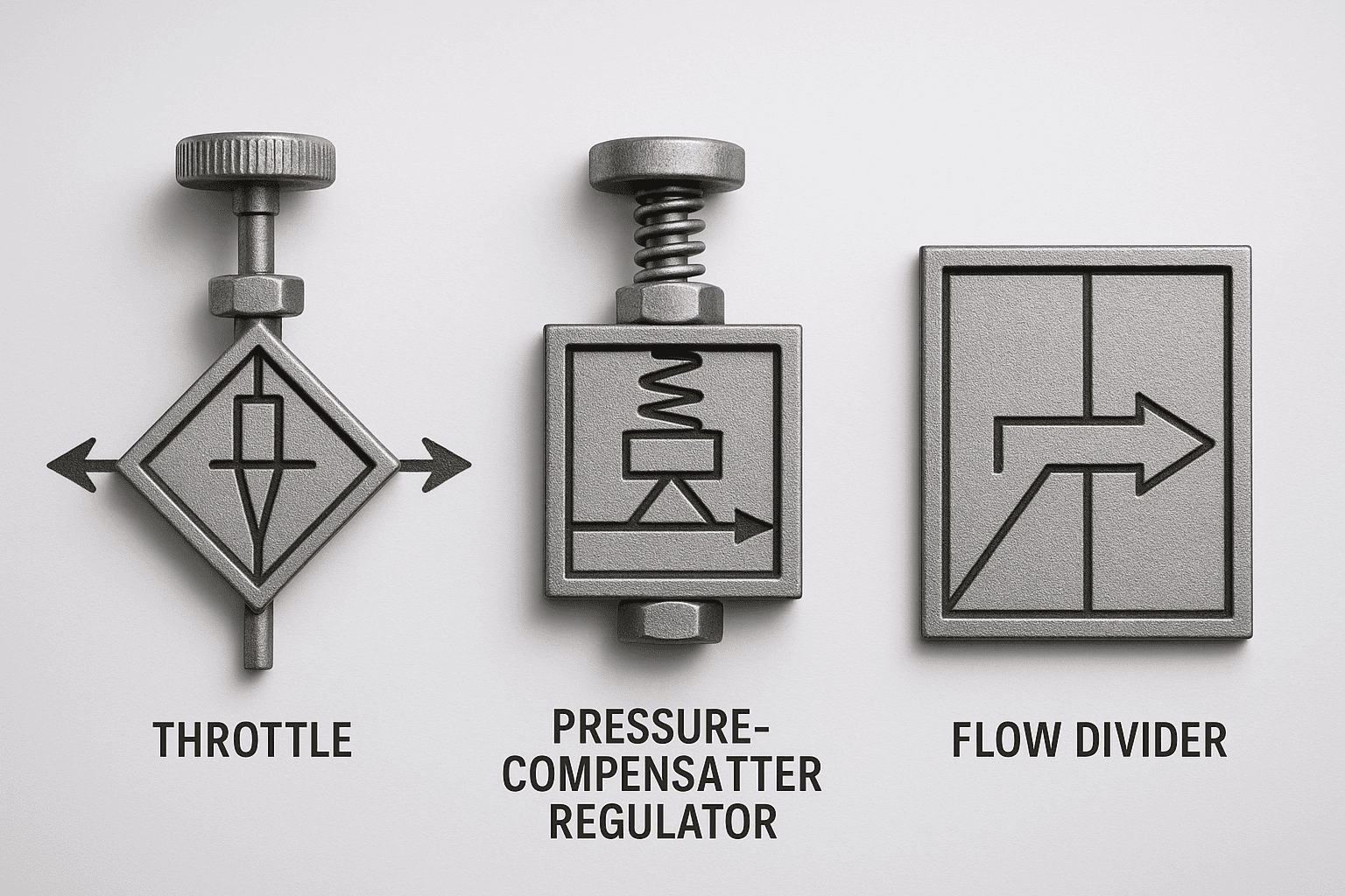 Flow Control Symbols: Throttles, Pressure-Compensated Regulators, and Flow Dividers