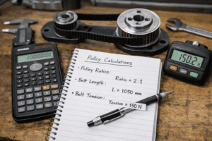 Calculate Pulley Ratios, Belt Length and Tension