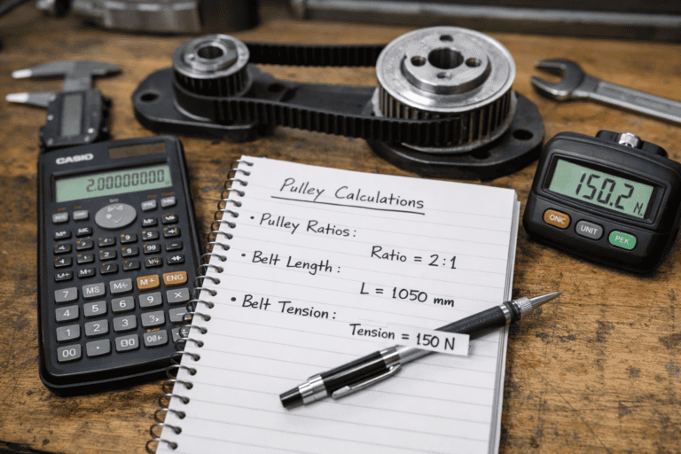 Calculate Pulley Ratios, Belt Length and Tension
